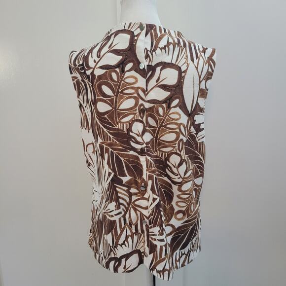 Talbots Size  L  Button Detail Funnel Neck Shell Woodland Ferns Top Mature - Picture 5 of 9